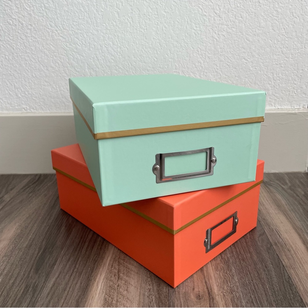 Mint Green and Orange Kraft Memory Boxes